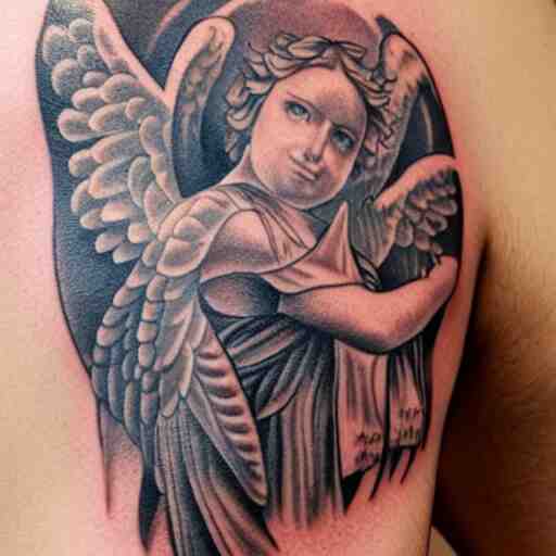 Tattoo of a biblically accurate angel on shoulder