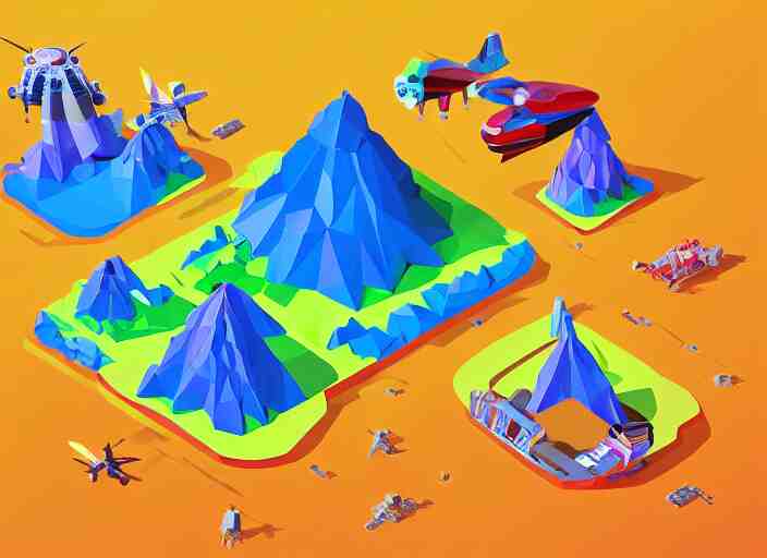 aliens visiting kamchatka isometric aerial lowpoly 