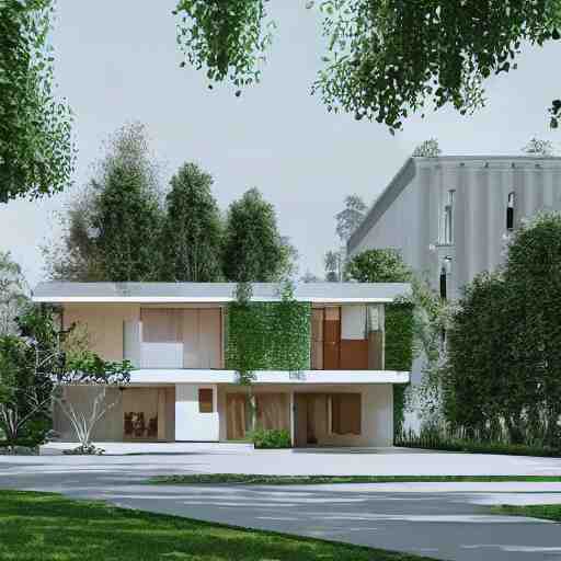 an architectural drawing of a modern house with a courtyard, detailed, lush, 