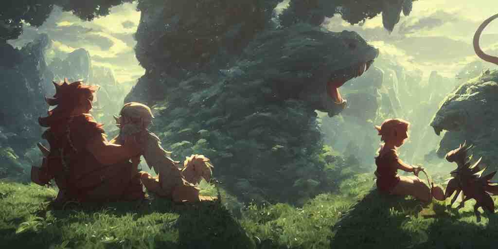 a dwarf and his small pet dragon drinking a beer together | gapmoe kuudere moody lighting stunning bokeh highlights sharp contrast | trending pixiv fanbox | by greg rutkowski makoto shinkai takashi takeuchi studio ghibli 