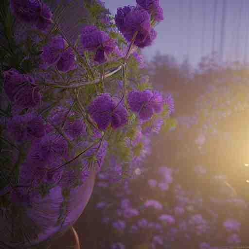 Luminescent flower blooming at twilight, realism, photorealism, f 3.5, photography, highly detailed, vray, volumetric lighting, unreal engine