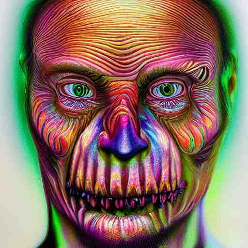 hyperrealism realistic lsd detailed 3 d scary pyschedelic trippy nightmare face in the style of alex grey and pablo amaringo and david normal 