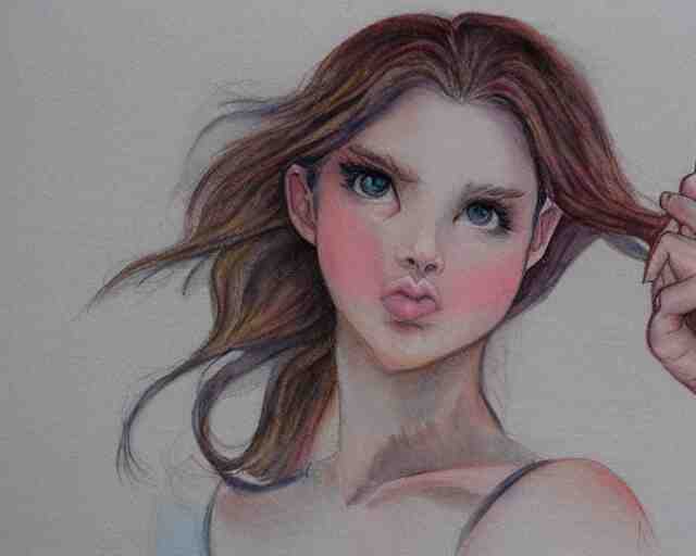 a girl with the ice cream watercolor colored pencil painting trending on artstation 