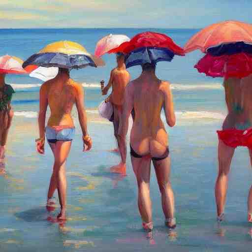 a painting of people on a beach with umbrellas, a detailed painting by Emily Mason, featured on tumblr, action painting, detailed painting, oil on canvas, painterly