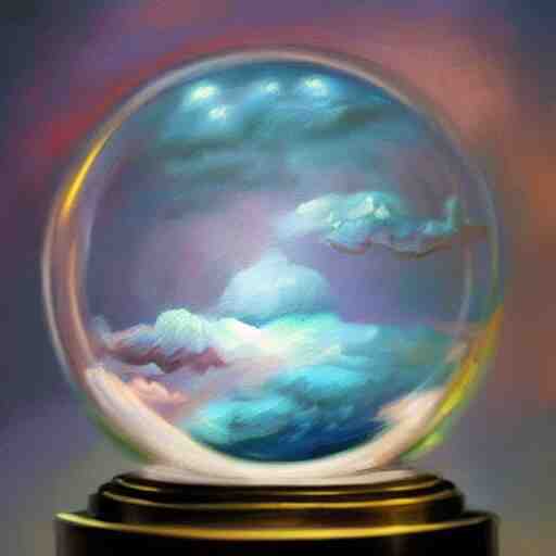 a rainstorm inside a snowglobe. Beautiful colorful clouds in moody greys and blues. High quality award winning detailed!!! oil painting, trending on artstation