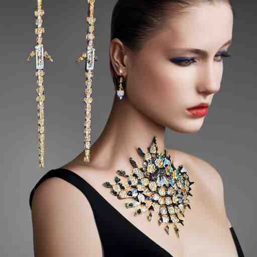 fashion photo, haute couture female model wearing bejeweled scissor earrings:5, bejeweled scissor chest plate:5, bejeweled scissor bracelets:5, hyper realistic, detailed, dramaticly beautiful, 8k, Octane