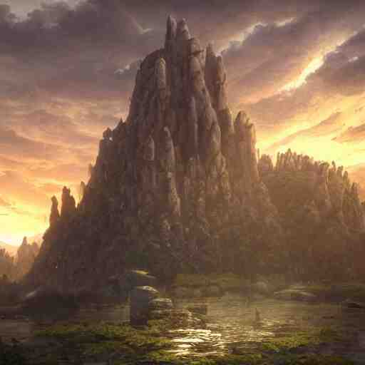 overhead RPG battlemap of a stone fort sitting above a swamp in the sunset, dramatic lighting by alan lee by peter mohrbacher, trending on artstation sharp focus vfx key shot