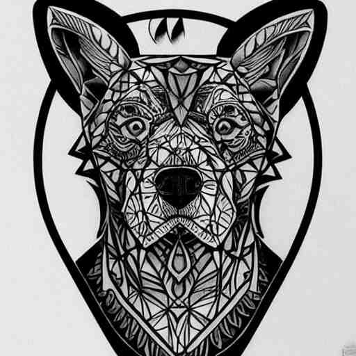 tattoo design, stencil, tattoo stencil, traditional, a world famous tattoo of a geometric dog