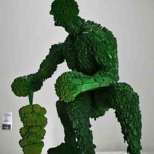 sculpture of a bodybuilder made entirely from fresh broccoli by antoni gaudi 