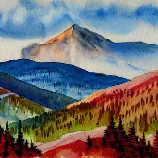 spectacular mountain view, socialist art, watercolor, hires 8 k 