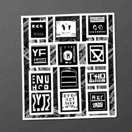 black on white graphic design stickers in style of eric hu, y 2 k, brutalism, acid, techno 