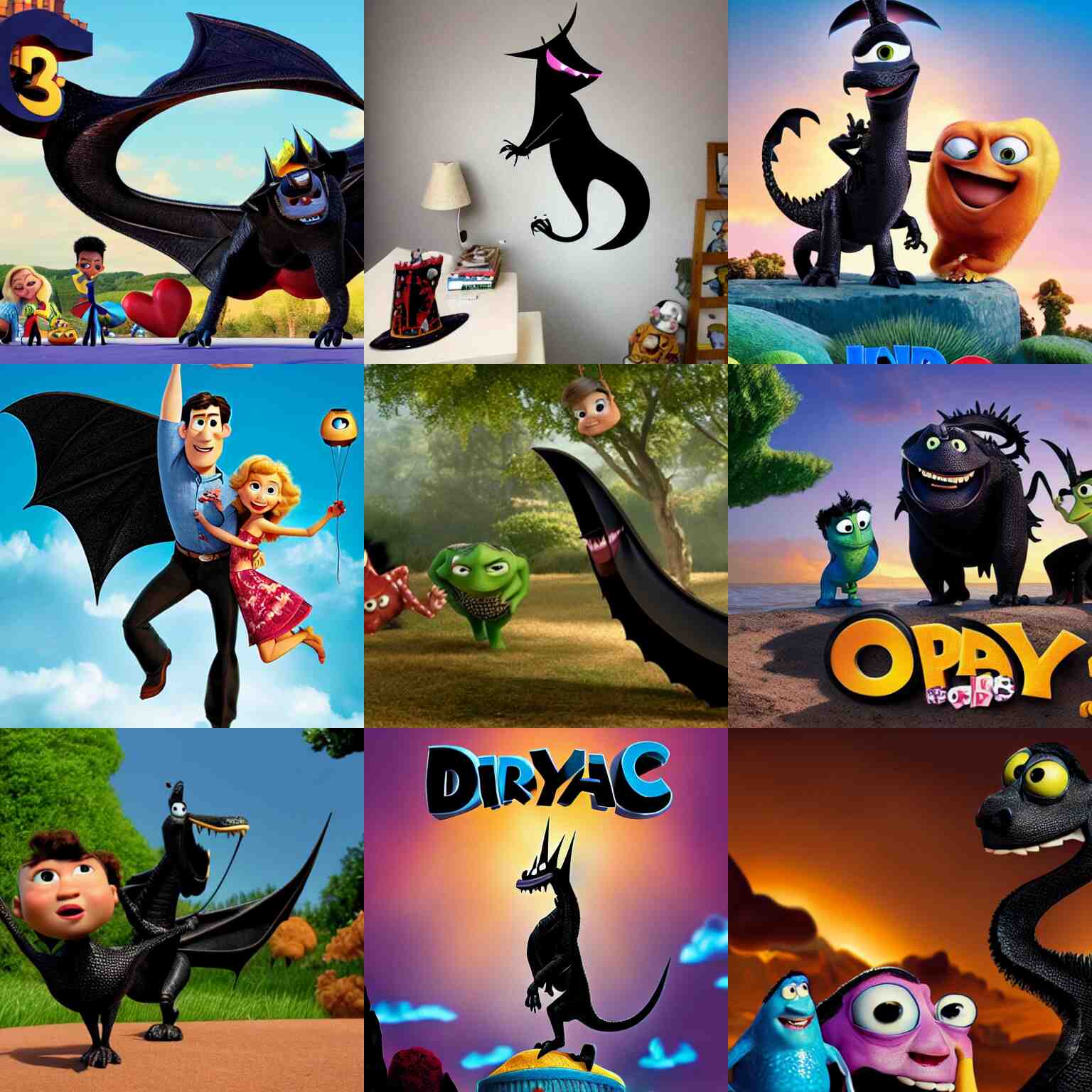 pixar's UP, starring a black dragon