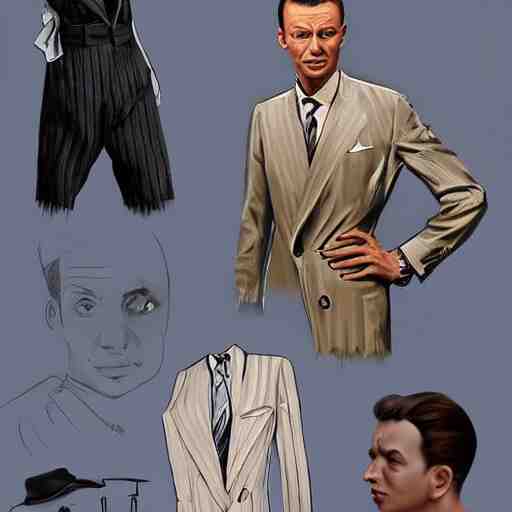 perfect composition, subdued color palette, award-winning concept art, detailed digital painting, airbrushed, low contrast: costume design for young Frank Sinatra as a poor 1950s bartender. Volumetric cinematic lighting, great attention to perfect anatomy, special attention to posing, great attention to realistic facial expression, faithful cinematic color scheme, perfectly coherent. In the style of: Greg Rutkowski, Francis Bacon, Syd Mead, Norman Rockwell, Beksinski, Edward Hopper, James Gilleard, Ilya Kuyshinov, WLOP, Stanley Artgerm, Takato Yamamoto, and James Jean.