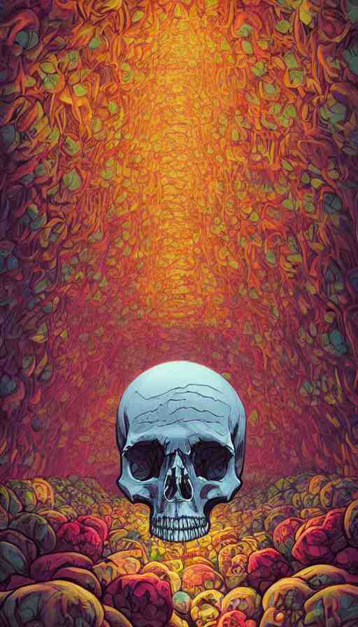 The luminous cavern of floral skulls, italian futurism, Dan Mumford, da vinci, Josan Gonzalez