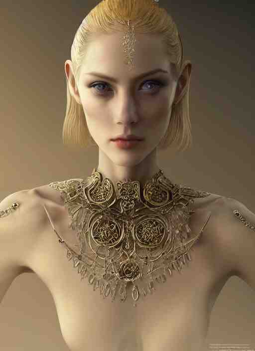 realistic character concept, porcelain skin woman with lots of jewelry in the face, elegant pose, scifi, illustration, slender symmetrical face and body, artstation, cinematic lighting, hyperdetailed, cgsociety, 8 k, high resolution, charlie bowater, natalie shau, single face, insanely detailed and intricate, beautiful, elegant, golden ratio, artdeco 