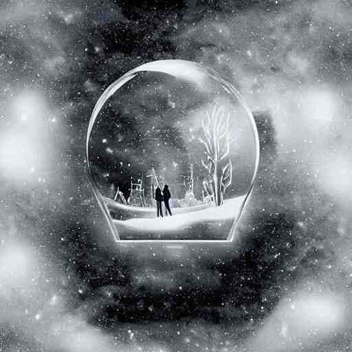 thunderstorm inside a snowglobe. Beautiful moody monochrome clouds in moody greys and blues. High quality digital art, trending on artstation