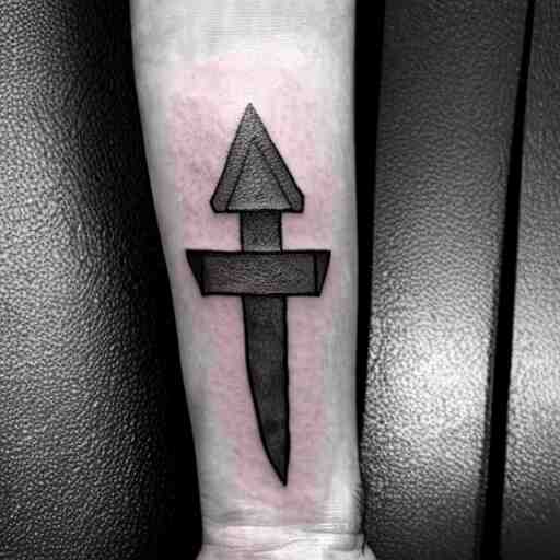 tattoo of a small abstract axe on the forearm