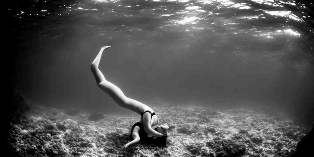 deep underwater photography of beautiful model in flat dress concert hall by emmanuel lubezki 