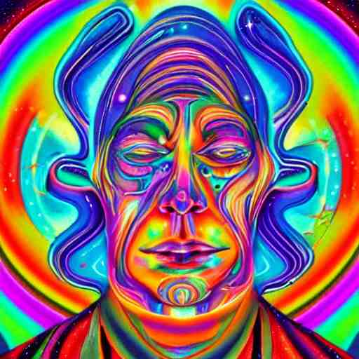 A man's soul becoming one with the galaxy by lisa frank, space, vibrant, colorful, digital art, peaceful, dmt, psychedelic,