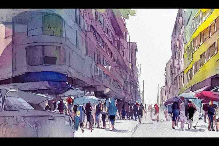 street summer watercolor pen light color on artstation 