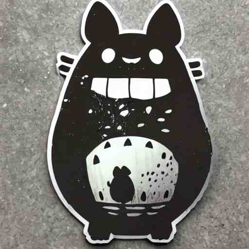 die cut sticker, totoro with princess mononoke mask, splatter paint 