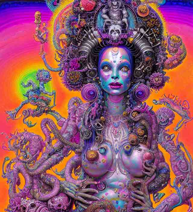 lisa frank inspired blotter acid fantasy character portrait of fertility goddess, ultra realistic, wide angle, intricate details, dharma artifacts, aum, highly detailed by hr giger, peter mohrbacher, wayne barlowe, boris vallejo, hajime sorayama aaron horkey, gaston bussiere, craig mullins 