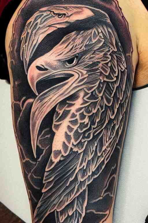 traditional American tattoo of an eagle with a fish in its talons by Samuele Briganti