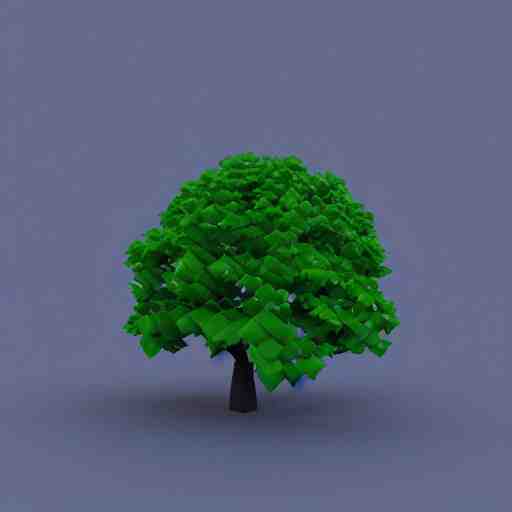 a 3d low poly object of just a small green tree on the blue background