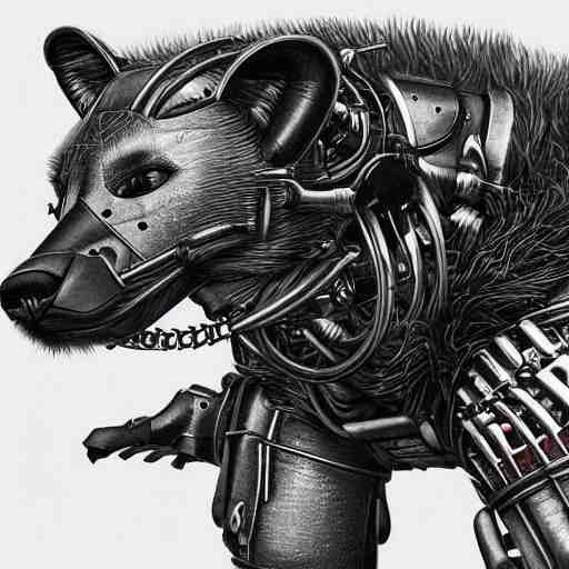 cybernetic hyena, bladerunner style, cyborg with lots of metal and wires, realistic highly detailed concept art 