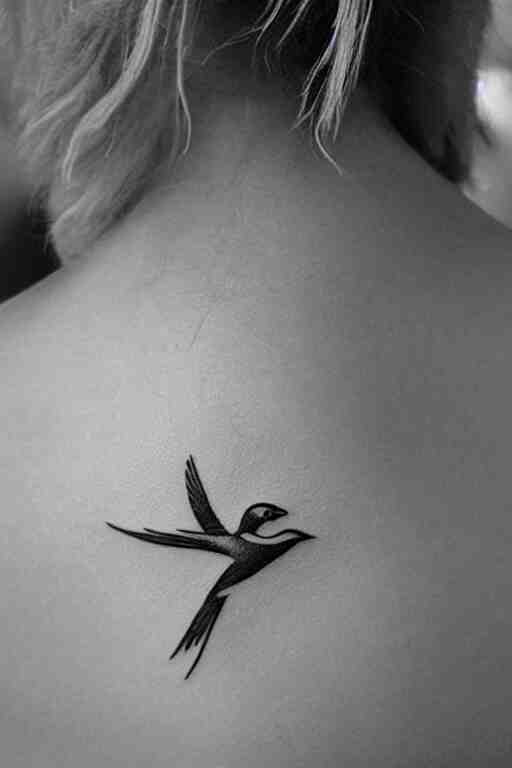 a beautiful tattoo design of minimalist swallows flying into spherical lines and simple basic shapes, black ink, abstract logo, line art 