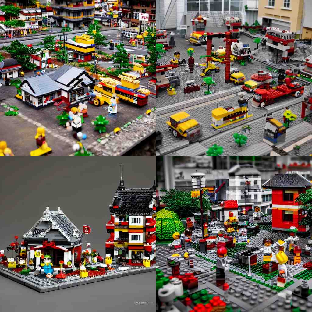 a miniature japanese lego village destroyed by a nuclear bomb, photo studio, professional photo, trending on artstation, hdr 