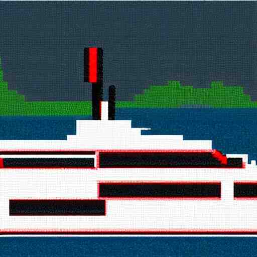 a ferry at the sea, 8 bit art 