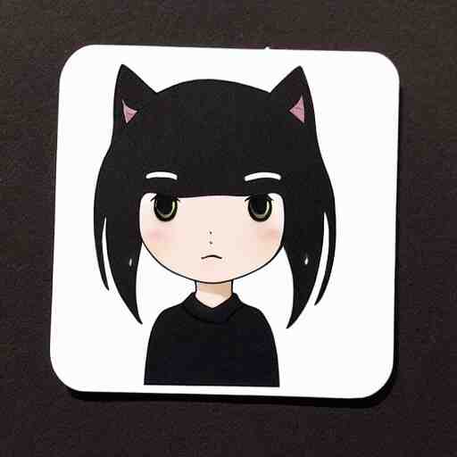 girl with black cat, sticker, emoji, white background, by rossdraws, ghibli 