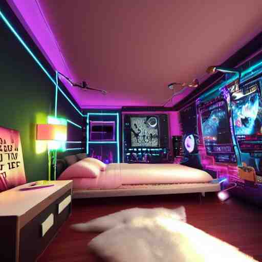 a girl's cozy cyber punk bedroom 