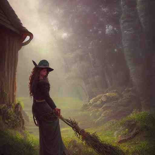 Epic portrait an witch brewing green liquid from cauldron, Blurry cabin backround, glowing, digital painting, artstation, concept art, soft light, hdri, smooth, sharp focus, illustration, fantasy, intricate, elegant, highly detailed, D&D, matte painting, in the style of Greg Rutkowski and Alphonse Mucha and artemisia, 8k, highly detailed, jurgens, rutkowski, bouguereau, pastoral, rustic, georgic