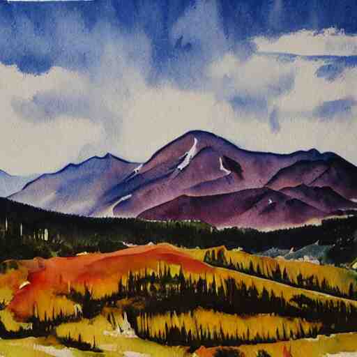 spectacular mountain view, socialist art, watercolor, hires 8 k 