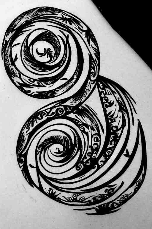 a simple tattoo design of birds flying in spirals, black ink, logo 