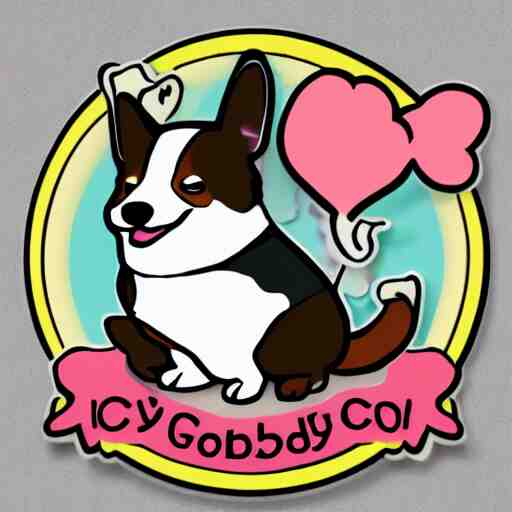 a kawaii chubby goofy cute corgi sitting upright sticker illustration