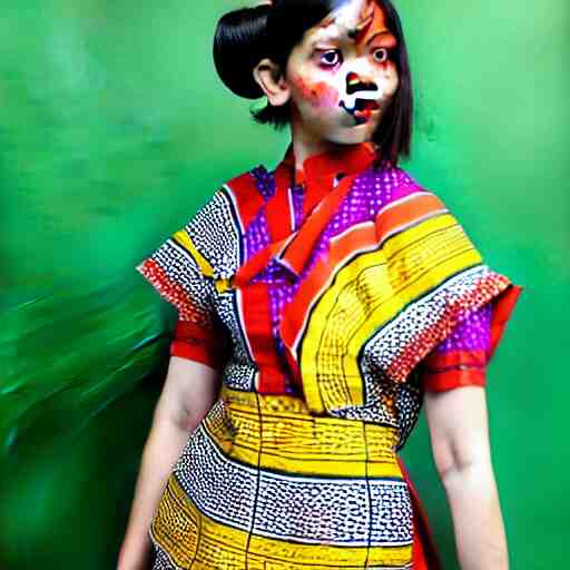 a beautiful cute girl wearing modern stylish costume in the style of Assamese bihu mekhela sador gamosa design, professional high quality commercial fashion design art by Martine Johanna