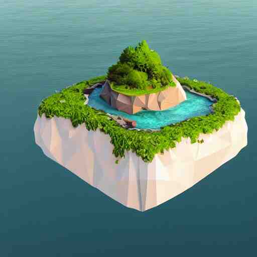 a floating island on an ocean isometric art, low poly art, game art, artstation, 3D render, cgsociety, unreal engine 5