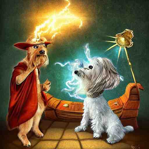 wizard dog as magic wizard casting spell surreal art