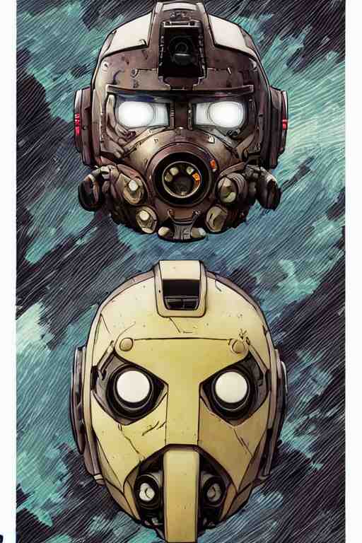 
robot ninja mask helmet bot borderland that looks like it is from Borderlands and by Feng Zhu and Loish and Laurie Greasley, Victo Ngai, Andreas Rocha, John Harris 
