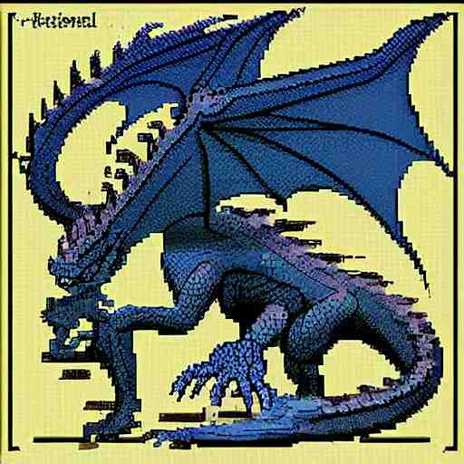 blueprint of a fantasy dragon pixel art 