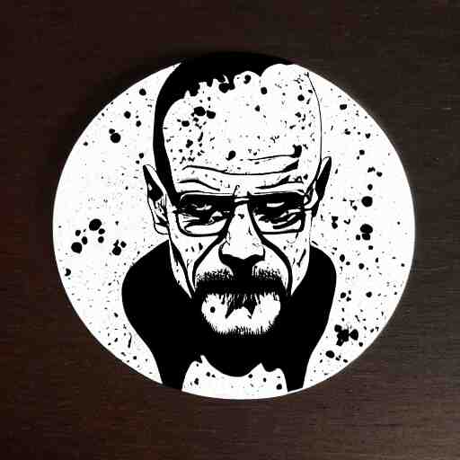 die cut sticker, walter white wearing the joker outfit, splatter paint 