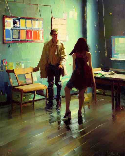 school of life, indoor interesting room, ( impressionistic oil painting by malcom liepke ), alexi zaitsev, craig mullins, melinda matyas, tooth wu, wlop, denis sarazhin, bold brushstrokes, highly detailed, award winning, textured, masterpiece 