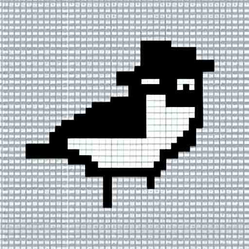 a bird with a hat in pixelart, white background 