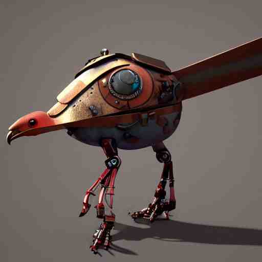 a robot bird,steampunk, 3d render,unreal engine