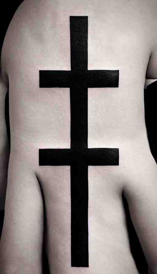 tattoo art, gothic cross with a sky background, white and black 