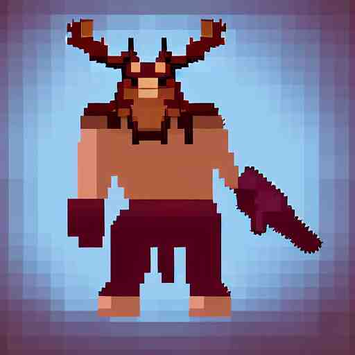 barbarian with moose head, pixel art, trending, post processing, game assets, cinematic 