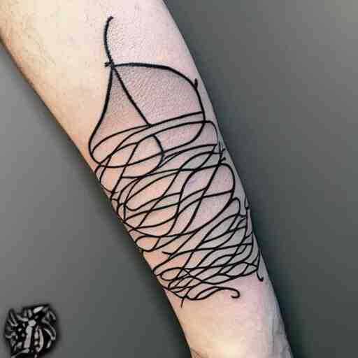 tattoo sketch of a sea, on a yellow paper, ornamental, line art, minimalism, tatto for leg 